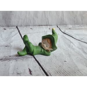 Elf Pixie Green Laying Down Ceramic Figure 3in Christmas Fairy